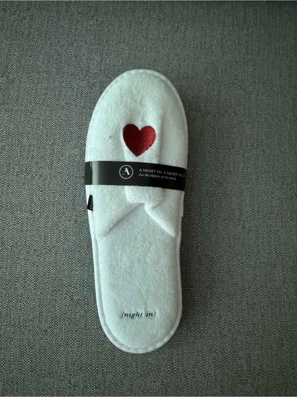 White Plush Slippers with Red Heart Accent (night in)